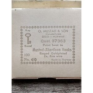 NOS Mustad Aberdeen Goldplated Hook Size 4/0 37363 100 Fish Hooks Made In Norway